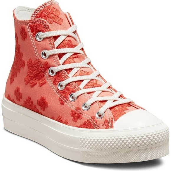 Converse Women Sz  10.5 CTAS Lift Hi Embroidery A02233C Bright Mantra‎ Orange - Picture 2 of 9